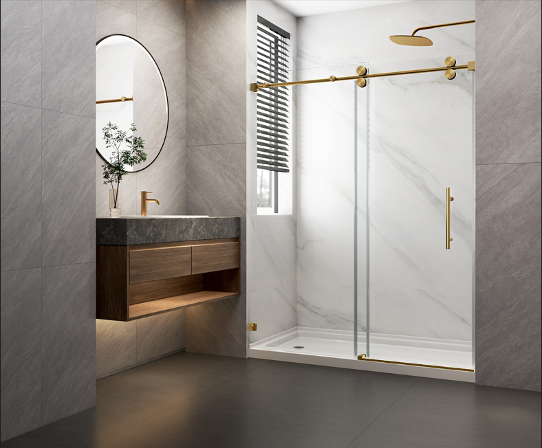 Frameless single sliding glass shower door