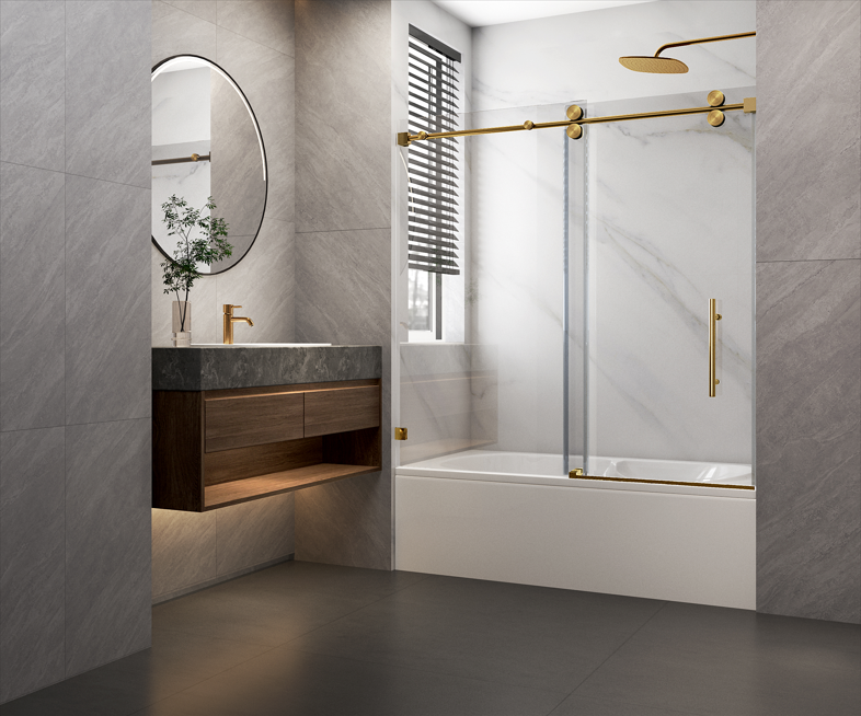 Frameless single sliding glass shower door for Bathtub