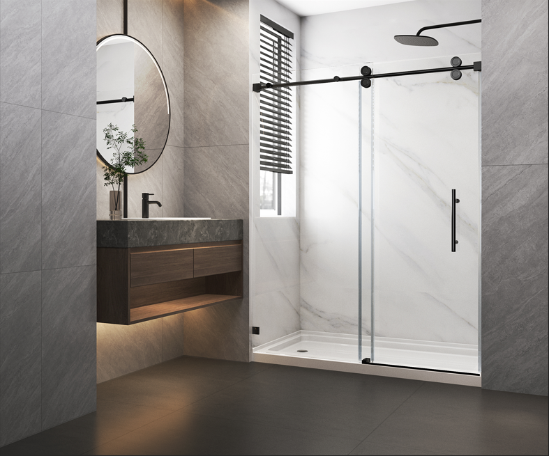 Frameless single sliding glass shower door