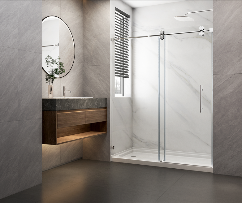 Frameless single sliding glass shower door