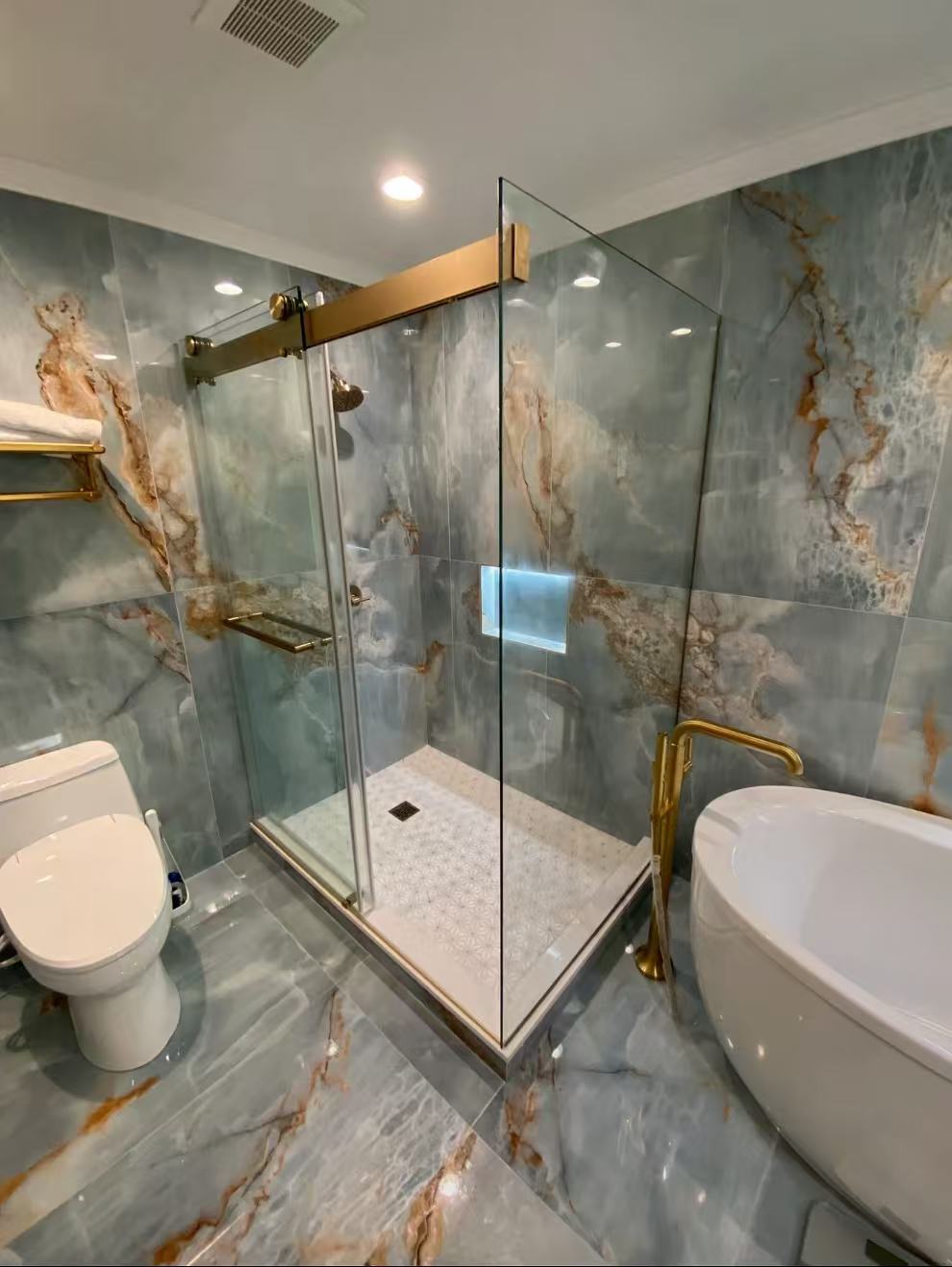 L-shaped double sliding barn door