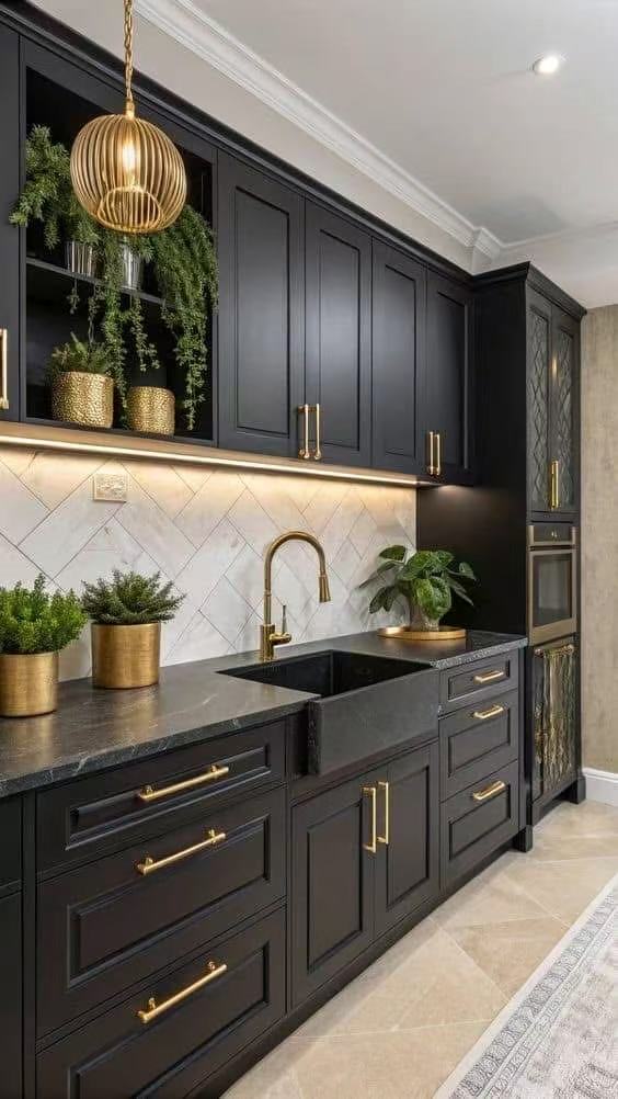 Black shaker style cabinets